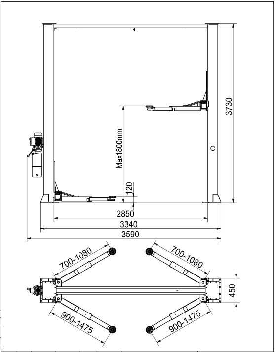 KraftWell KRW4DLU/220 Подъемник г/п 4 т. с анкерами и проставками