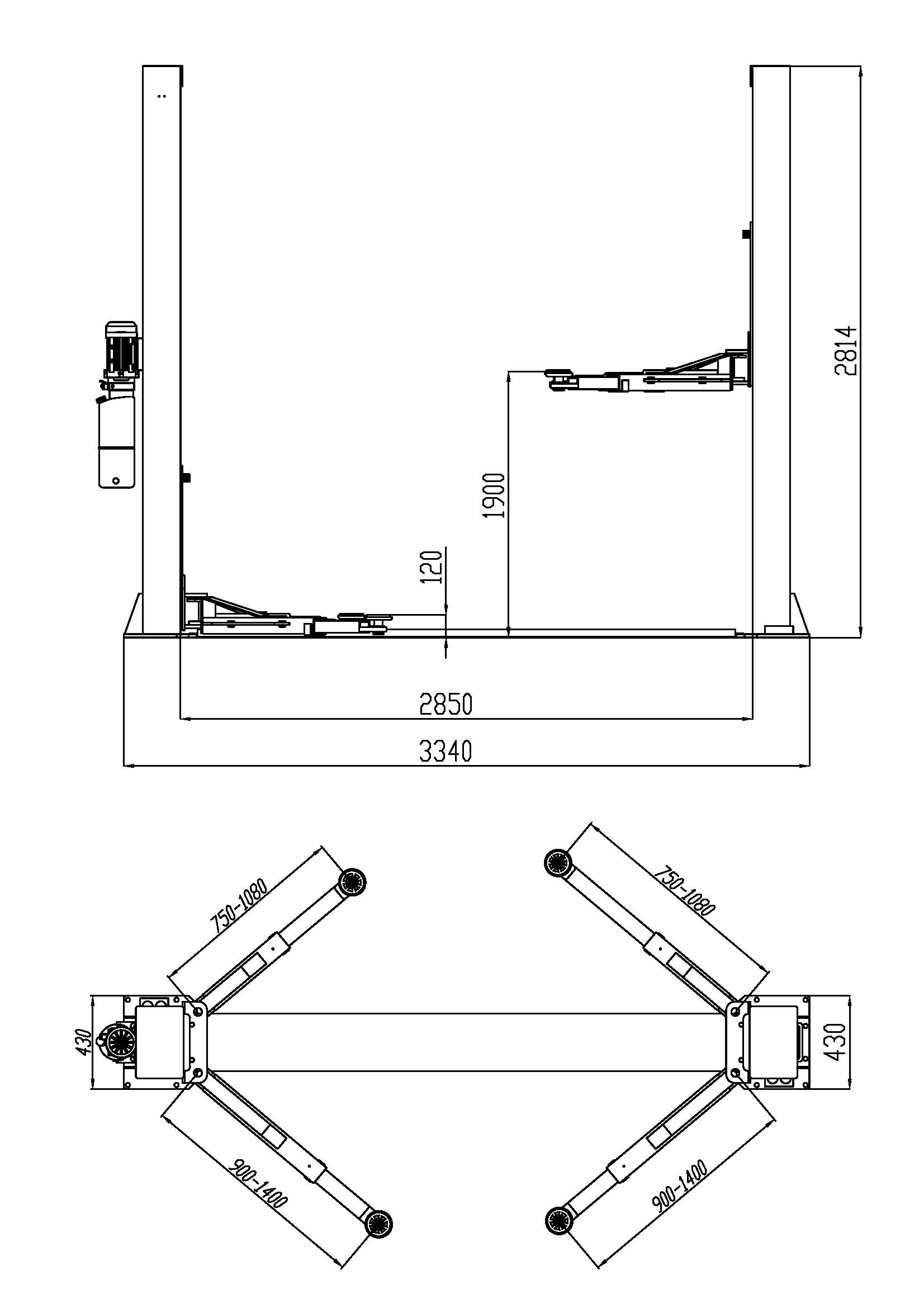 KraftWell CORSO 2A/220 KRW4DLM/220 Подъемник г/п 4 т. с анкерами и проставками