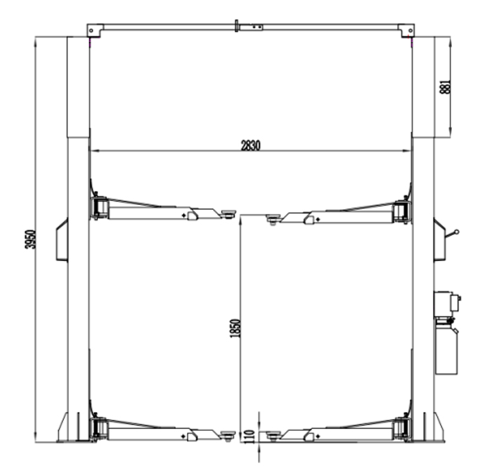 KraftWell KRW4ELH2/220 Подъемник г/п 4 т. высота 3 950 мм, упр.стопорами на 1-й колонне с анкерами и проставками