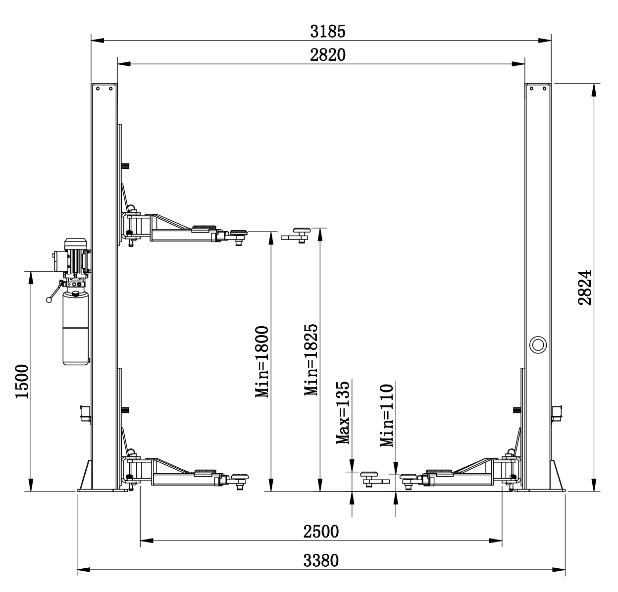 KraftWell KRW4MLS/220 Подъемник г/п 4 т. упр.стопорами на 1-й колонне с анкерами и проставками