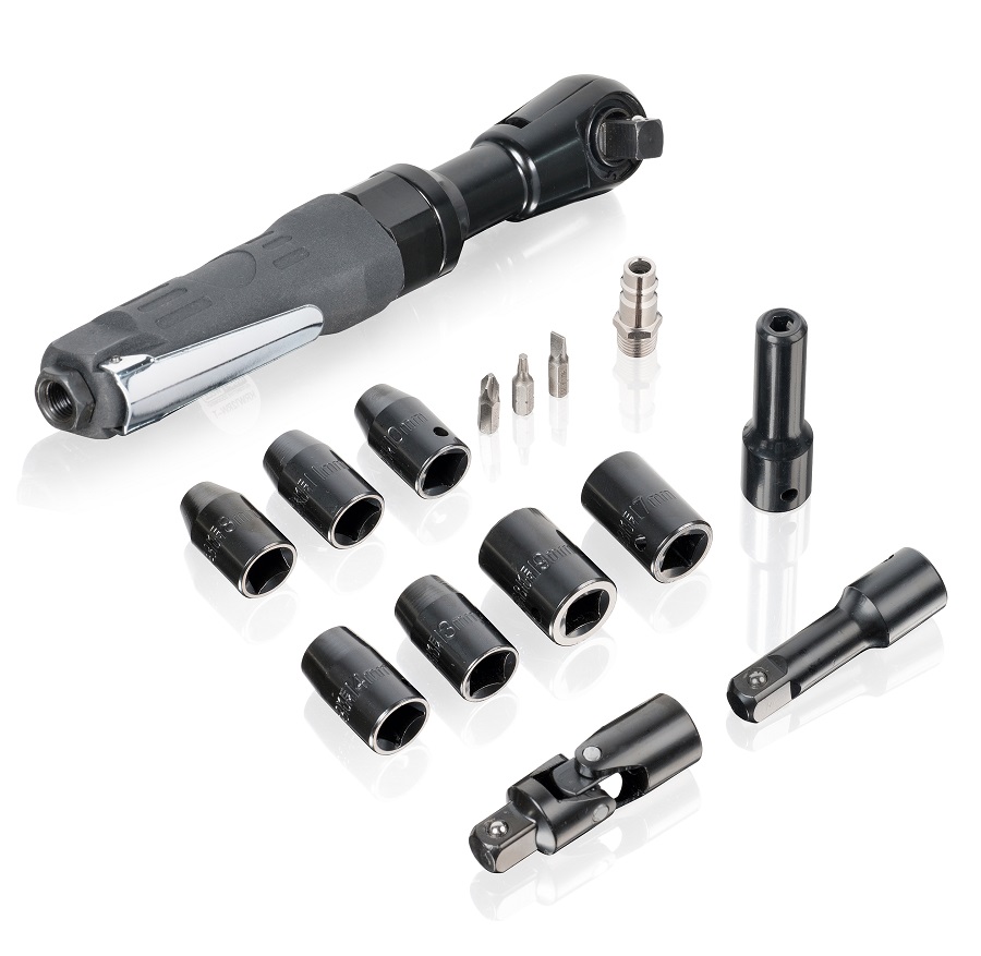 KraftWell KRW12RW-T Пневматическая трещотка 1/2",  с набором головок в кейсе
