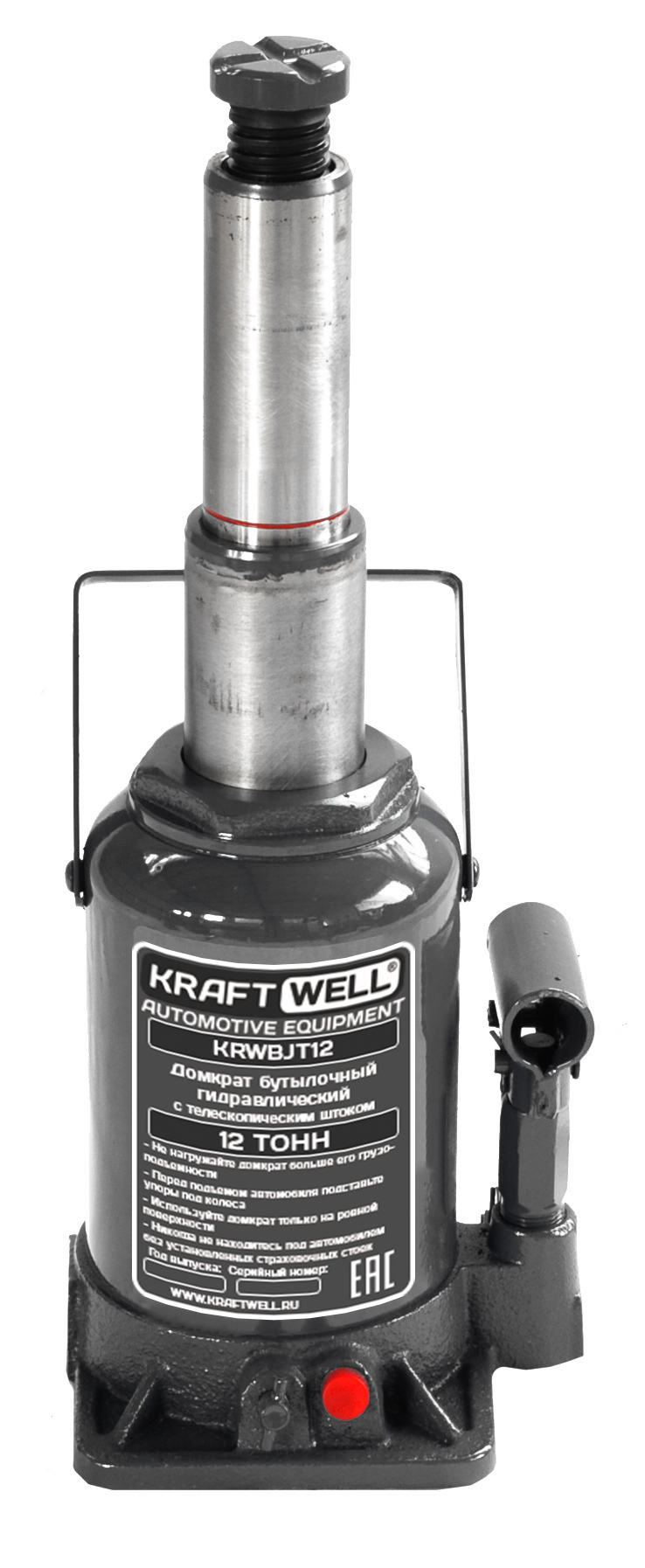 KraftWell KRWBJT12 Домкрат бутылочный г/п 12 т. с телескопическим штоком